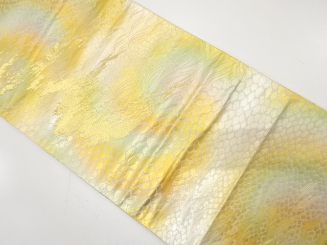 JAPANESE KIMONO / ANTIQUE FUKURO OBI / SILK / WOVEN RAGING WAVES